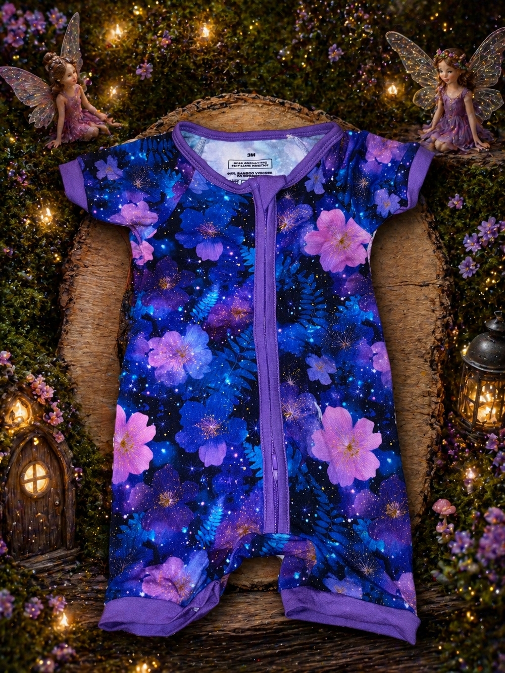 NWOT Purple Floral Galaxy Bamboo Romper